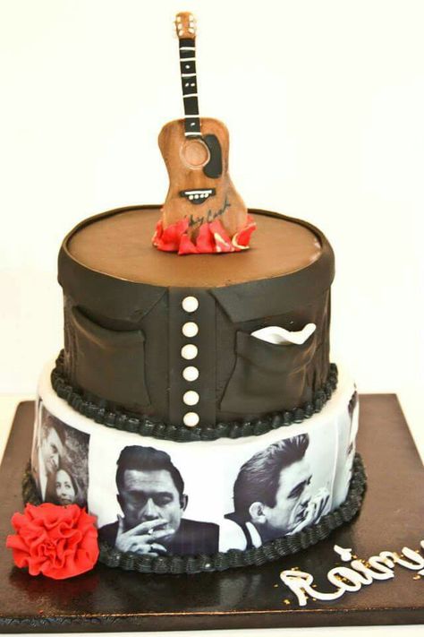 Johnny Cash cake from Southern Bee Cupcakes. https://touch.facebook.com/home.php?refsrc=https%3A%2F%2Ftouch.facebook.com%2F&refid=8&_rdr Johnny Cash Cake, Johnny Cash Birthday, Johnny Cash Daughter, Johnny Cash Lyrics, Cash Cake, Johnny Cash Tattoo, June And Johnny Cash, Johnny Cash Art, Johnny Cash Quotes