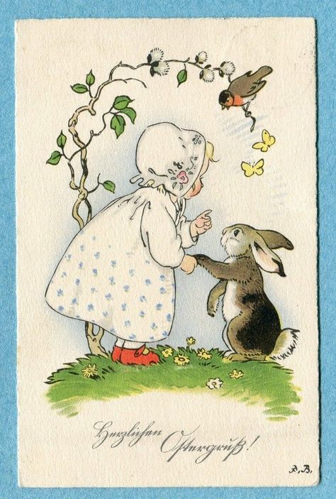 Fritz Baumgarten, Artist Girl, Vintage Easter Cards, Easter Illustration, Easter Postcards, Easter Images, Children's Illustration, Children Books, Pretty Pics