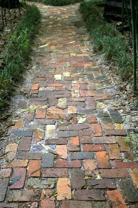 Reclaimed Brick Patio, Walkway Designs, Brick And Concrete, Brick Pathway, Zen Rock, Walkway Design, Brick Path, Brick Walkway, Concrete Walkway