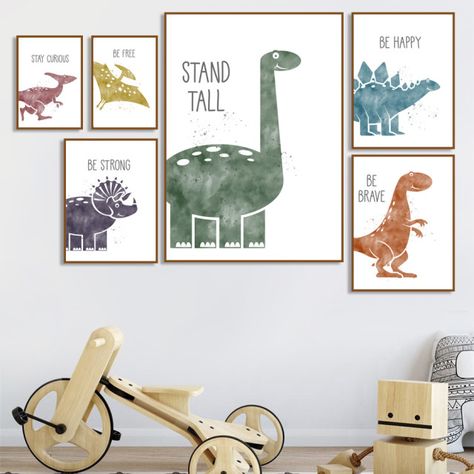 Triceratops Pterosaur Cartoon Dinosaur Wall Art Canvas Painting Nordic Posters And Prints Wall Pictures For Kids Room Decor _ - AliExpress Mobile Dino Kids Room, Triceratops Watercolor, Kids Room Painting, Painting For Kids Room, Dino Room, Dinosaur Kids Room, Wall Art For Kids Room, Dinosaur Room Decor, Watercolor Cartoon