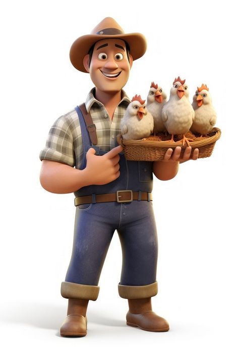 Farmer Character, Bird Person, 3d People, Chicken Images, Chicken Farmer, 3d Cartoon, الرسومات اللطيفة, Free Image, Cartoon Animals