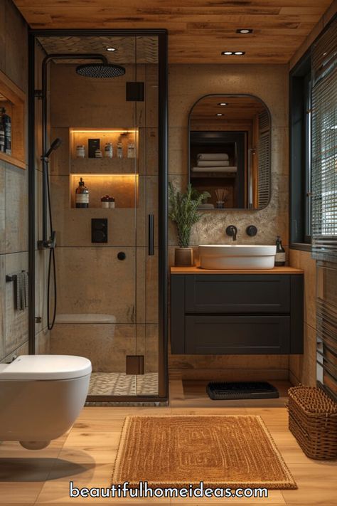 18 Best Ultra-Compact Bathroom Ideas For A Space Saving Sanctuary - Beautiful Home Design Ideas Bathroom Idea For Small Space, Small Space Minimalist Decor, Bathroom Design For Small Bathrooms, The Best Bathroom Design, Compact Bathrooms With Bath, Bathroom In Small Space, Aesthetic Bathroom Design, Studio Bathroom Ideas Small Spaces, Small Lux Bathroom Ideas