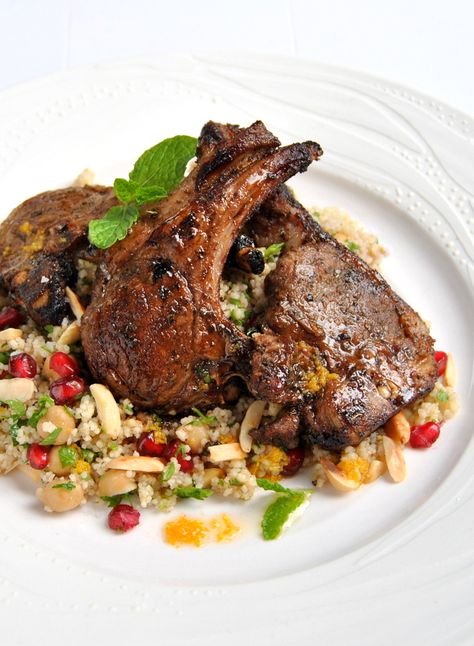 Moroccan-Spiced Lamb Chops with Citrus Couscous Salad | Scrumptious South Africa Lamb Tagine, Lamb Salad, Lamb Chop Recipes, Moroccan Dishes, Lamb Dishes, Couscous Recipes, Couscous Salad, South African Recipes, Moroccan Food