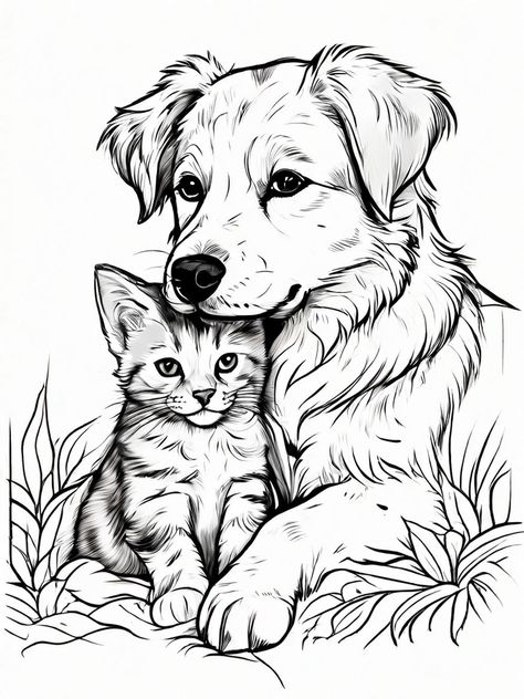 Coloring page-style illustration by Боря Розимборський - Playground Cats And Dogs Coloring Pages, Unique Coloring Pages Free Printable, Drawing Animals Realistic, Drawing Ideas Easy Dog, Still Life Pencil Shading, Animal Sketches Easy, Coloring Pages Animals, Animal Colouring, Giant Animals