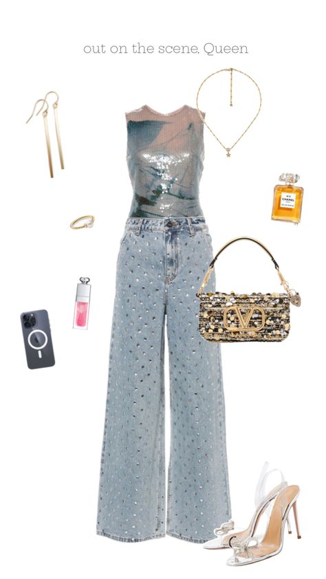 Time to plan those Fall going out fits everyone, here’s a sequin top plus blue jean & heel inspo! Going out outfits, sequin top outfit, sequin top outfit casual, night out outfit, fun outfit ideas, jeans outfit, jeans outfit women, fall outfits for women, fall aesthetic Sequin Top Outfit Casual, Sequin Top Outfit, Fun Outfit Ideas, Blue Jean Heels, Easy Everyday Outfits, Blue Sequin Top, Sequins Top Outfit, Camille Kostek, Casual Night Out Outfit