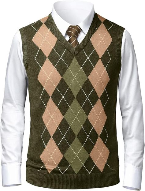 Gafeng Mens Argyle Sweater V-Neck Casual Winter Slim Fit Lightweight Sleeveless Knitwear Vest at Amazon Men’s Clothing store Mens Argyle Sweater, Winter Wear For Men, Pattern Vest, Argyle Sweater Vest, Argyle Pattern, Vest Pattern, Argyle Sweater, Pattern Sweater, Men's Wardrobe