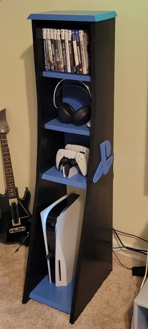 Playstation ps5 game stand Ps5 Console Aesthetic, Game Console Shelf, Gaming Shelf, Playstation Room, Video Game Organization, Small Game Rooms, Hypebeast Room, Console Shelf, Tv Rack