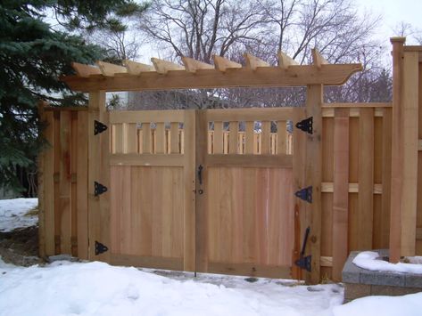 Wood Privacy Fence in St Paul, Lakeville, Twin Cities, Woodbury, Cottage Grove & Minneapolis, (MN) - Dakota Unlimited Craftsman Landscaping, Cedar Gate, Wood Fence Gates, Wooden Garden Gate, Backyard Gates, Garden Gate Design, Wood Fence Design, Fence Gate Design, Wooden Gate