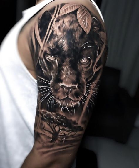 Traditional Panther Tattoo, Jungle Tattoo, Black Panther Tattoo, Tiger Tattoo Sleeve, Big Cat Tattoo, Jaguar Tattoo, Bible Verse Tattoos, Verse Tattoos, Lion Tattoo Sleeves