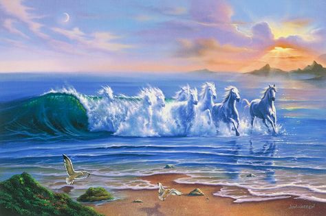 The wonderfully surreal art of Jim Warren - Park West Gallery Jim Warren, Greek Paintings, Horse Paintings, Holly Hobbie, White Horses, Album Cover Art, Arte Animal, Amazing Pictures, Inspirational Art