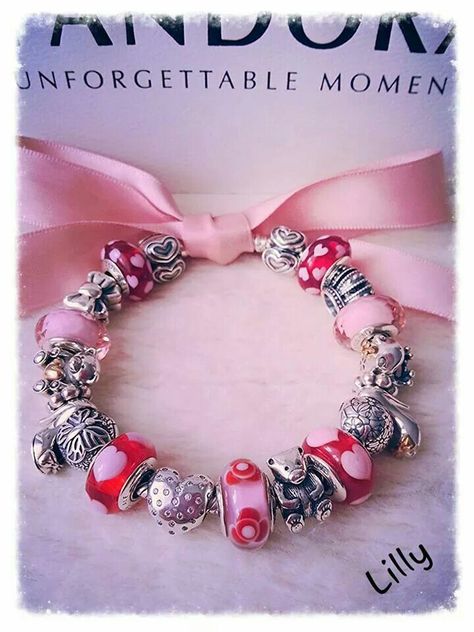 Pink & red Red And Pink Pandora Bracelet, Diamond Jewerly, Pandora Bracelet Designs, Bracelet Ideas, Pandora Bracelets, Pink And Red, Pandora Bracelet, Pandora Jewelry, Bracelet Designs