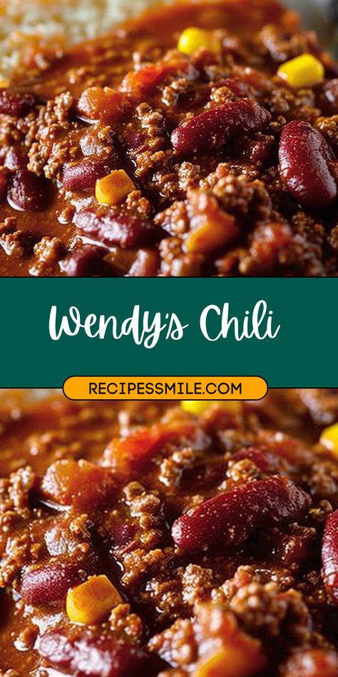 Enjoy a homemade version of Wendy's famous chili, brimming with rich, hearty flavors and packed with beef, beans, and fresh vegetables. This comforting and easy-to-make chili recipe is perfect for cozy nights or gatherings with friends and family. Discover how to recreate this classic dish with simple ingredients and straightforward instructions. Chilli With Beans Recipe, Wendys Chili Recipe Crockpot Easy, Sweet Chilli Recipe, Not Spicy Chili Recipe, Wendys Chili Recipe Easy, Wendy’s Chilli Recipe, Beef Chilli Recipes, Chili With Beans And Ground Beef, Wendy’s Chili