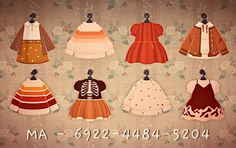 Leaf Custom Design Animal Crossing, Animal Crossing Fall Custom Designs, Acnh Fall Clothes Design, Acnh Acorn Design, Animal Crossing Thanksgiving Clothes, Fall Pathways Acnh, Fall Outfit Animal Crossing, Autumn Design Codes Acnh, Animal Crossing Fall Outfit Codes