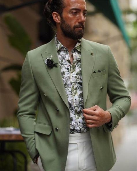 Double Breasted Green Blazer. Complete your casual and business casual outfits with this sleek blazer. #hollomen #blazers #shopnow #menstyle