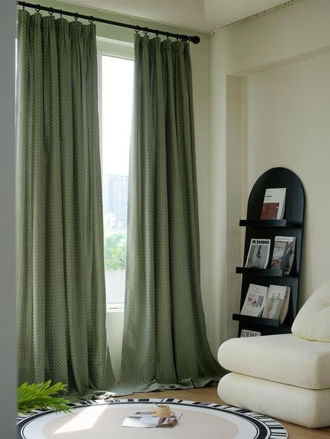 Solid Color Single Panel Curtain, Simple Plain Color Jacquard Design Single Panel Blackout Curtain For Bedroom And Living Room | SHEIN USA Olive Green Curtains Living Room, Olive Curtains, Green Curtains Living Room, Green Curtains Bedroom, Olive Green Curtains, Single Panel Curtain, Bohemian Bedroom Design, Curtain For Bedroom, Bohemian Living Room Decor