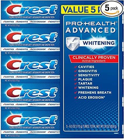 Crest Pro-Health Advanced Whitening Power Toothpaste (6.0 Ounce, 5 Count) Crest Toothpaste, Tooth Cavity, Teeth Dentist, Tooth Sensitivity, Stronger Teeth, Oral Care Routine, Whitening Toothpaste, Sodium Lauryl Sulfate, Sensitive Teeth