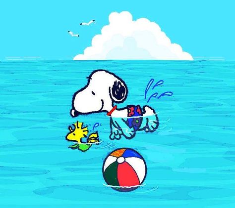 Snoopy Summer Wallpaper Iphone, Summer Snoopy Wallpaper, Hello Snoopy, Snoopy Camping, Snoopy At The Beach, Snoopy Surfing Wallpaper, Cartoon Swimming, Snoopy Summer, Snoopy Classroom