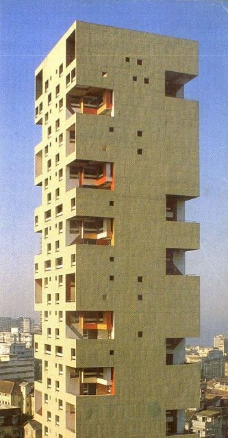 Charles Correa - Kanchanjunga Apartments Kanchanjunga Apartments, Charles Correa, Tall Buildings, Brutalist Architecture, Indian Architecture, Architecture Exterior, Brutalism, Residential Building, Dieselpunk