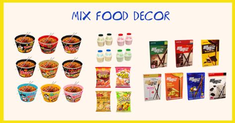 [S4CC] MIX FOOD DECOR | Cherry On K-Pop on Patreon Sims 4 Realistic Cc Furniture, Sim4 Cc, The Sims 4 Lots, Ts4 Mods, Sims 4 Kitchen, Play Sims 4, Sims 4 Clutter, Sims 4 Bedroom, Korean Snacks