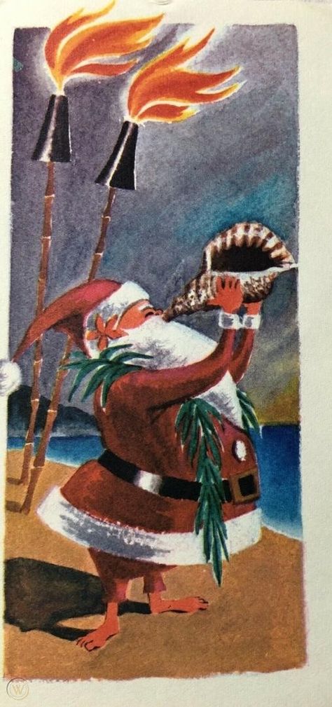 Hawaii Christmas, Tiki Style, Florida Christmas, Santa Christmas Cards, Hawaiian Christmas, Beachy Christmas, Tropical Christmas, Tiki Torches, Beach Christmas