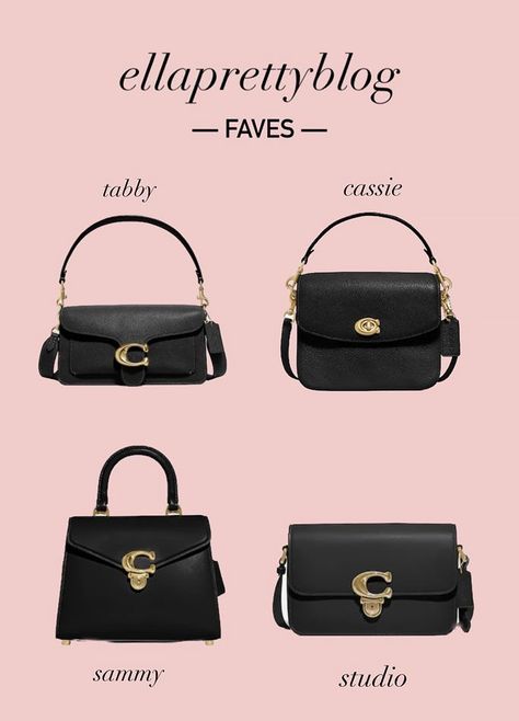 classic black coach bags tabby cassie sammy studio Coach Bag Black, Coach Black Bag, Best Coach Bags, Coach Bag Outfit, Coach Pillow Tabby, Coach Pillows, Black Coach Bag, Designer Things, Money Aesthetics