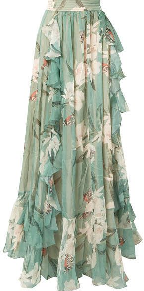 PatBO - Ruffled Printed Georgette Maxi Skirt - Jade Gonna In Tulle, Rocky Barnes, Atp Atelier, Georgette Tops, Sophie Buhai, Matching Top, Palm Springs, Net A Porter, Look Fashion