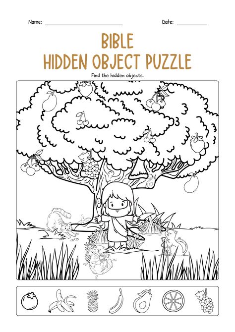 Bible Printables Hidden Objects Puzzle Bible Activity Sheets, Sunday School Worksheets, Printable Bible Activities, Bible Study Activities, Biblical Stories, Sunday School Coloring Pages, Kids Sunday School Lessons, Sabbath School, Christian Activities