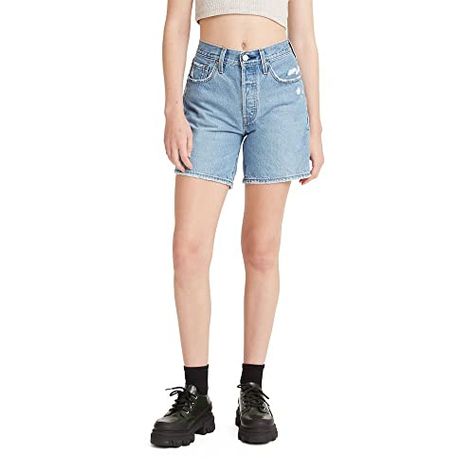 Frayed Jean Shorts, Mid Rise Denim Shorts, Levi Jean Shorts, Mid Thigh Shorts, Straight Fit Denim, Frayed Jeans, Levi’s 501, Levi's 501, Levi Shorts