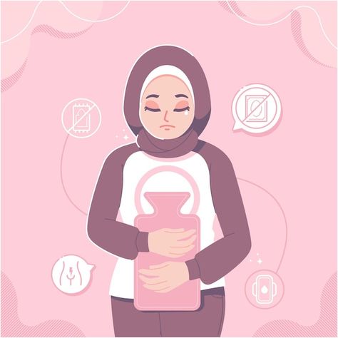 Hijab girl menstrual period vector illus... | Premium Vector #Freepik #vector #woman-period #menstrual-hygiene #period #menstruation Irregular Periods, Funny Hamsters, Menstrual Period, Hijab Girl, Cute Love Lines, Iconic Photos, Vector Photo, Care Tips, Cute Love