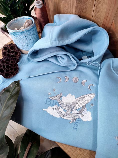 Embroidered Moon, Astrology Art, Embroidery Hoodie, Embroidered Art, Art Sea, Blue Pullover, Embroidered Sweatshirt, Embroidered Hoodie, Embroidered Sweatshirts