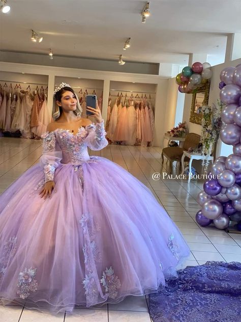 Light Purple Ball Gown, Sleeve Quinceanera Dresses, Tangled Quince, Quinceanera Dresses Plus Size, Purple Quince Dress, Lilac Quinceanera Dresses, Long Sleeve Quinceanera Dresses, Princess Quinceanera Dresses, Poofy Dresses