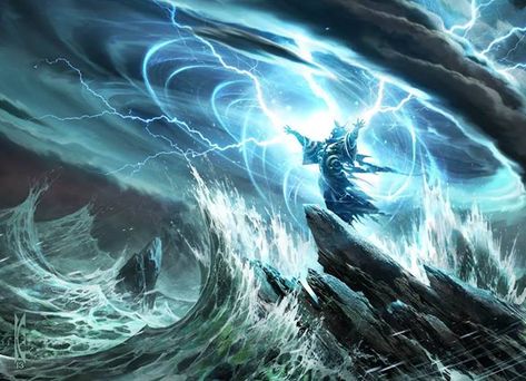 Controlar Elementos/ Tempestade de Raios Storm Sorcerer Dnd, Thunder Magic, Storm Sorcerer, Raymond Swanland, Fantasy Wizard, Magic Design, Fantasy Images, Wow Art, High Fantasy