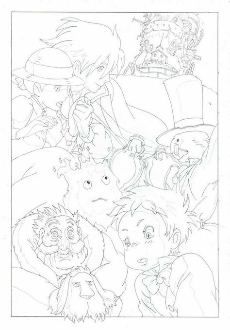 Howls Moving Castle Coloring Pages, Howls Moving Castle Art Drawing, Howls Moving Castle Illustration, Howls Moving Castle Sketch, Howls Moving Castle Drawing, Castle Line Art, Studio Ghibli Coloring Pages, Ghibli Coloring Pages, Castle Anime