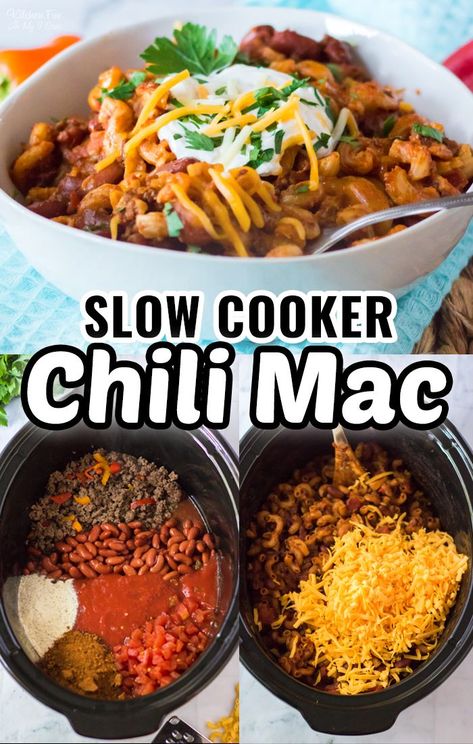 Crockpot Chili Macaroni, Cheddar Chili Mac Crockpot, Crockpot Chili Mac Slow Cooker, Chilli Mac Crockpot, Chili Mac Crockpot Easy, Chili Recipe Crockpot With Noodles, Chilli Mac Recipe Slow Cooker, Chilli Mac And Cheese Crockpot, Crock Pot Chili Mac And Cheese