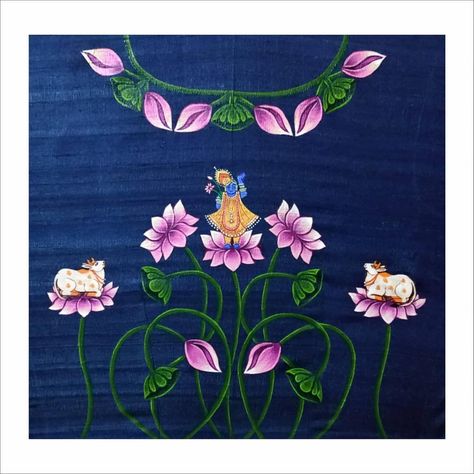 Vatpornima Fabric Painting, Lotus Painting On Fabric, Blouse Painting, Thanjavur Painting, Fabric Colour Painting, Fabric Paint Shirt, Saree Painting Designs, Fabric Paint Diy, Easy Flower Painting