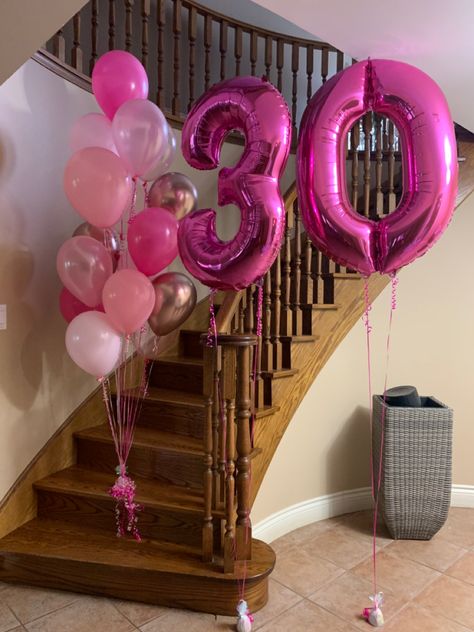 Pink Number Balloons, 30 Balloons Number, 30th Balloons, Hot Pink Balloons, 30th Birthday Balloons, Balloon Numbers, 30 Balloons, Balloons Ideas, 30th Party