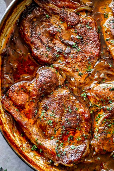 Pork Loin Steak Recipes, Dutch Oven Pork Chops, Pork Shoulder Steak Recipes, Shoulder Steak Recipes, Steak With Onions, Pork Shoulder Steak, Oven Pork Chops, Pork Steak Recipe, Braised Pork Shoulder