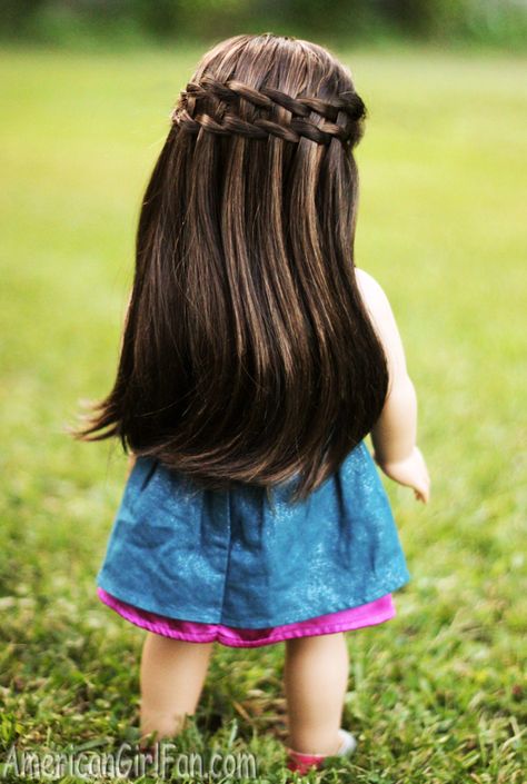 American Girl Doll Double Waterfall Twist Hairstyle Cute Doll Hairstyles Easy, Easy Doll Hairstyles, Waterfall Twist Hairstyle, Our Generation Doll Hairstyles, American Girl Doll Hair, Ag Doll Hairstyles, Doll Hairstyle, Waterfall Twist, Kaya American Girl