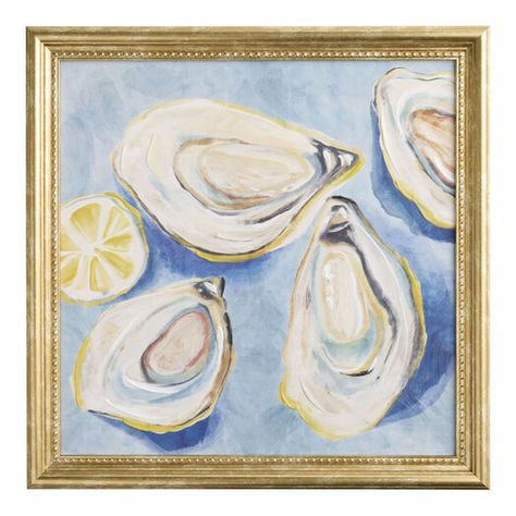 Blue Oysters Framed Canvas Wall Art by World Market Coastal Frame Wall, Coastal Bathroom Artwork, Two Prints Wall Art, Funky Coastal Decor, Coastal Wood Decor, Grand Millennial Gallery Wall, Grandmillenial Art Prints, World Market Aesthetic, Bright Coastal Decor