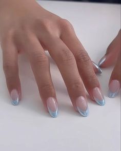 https://pin.it/puBLq1V60 Blue French Tip Chrome Nails, Baby Blue Chrome Nails, Tip Chrome Nails, Baby Blue French Tip, French Tip Chrome Nails, Baby Blue Chrome, French Nails Almond, French Tip Chrome, Nail Designs French