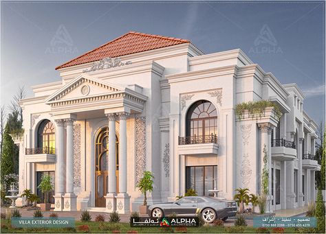 Villa Exterior design on Behance Classical Villa, Villa Exterior Design, Villa Exterior, Sloping Roof, Home Designs Exterior, Townhouse Exterior, Classical House, Facade Architecture Design, Contemporary House Exterior