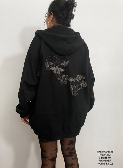 Zip Up Hoodie Aesthetic Grunge, Punk Hoodie Outfit, Oversized Zip Up, Graphic Hoodies Street Style, Dark Academia Skeleton, Alt Hoodie, Grunge Hoodies, Goth Sweatshirt, Plus Size Goth Clothes