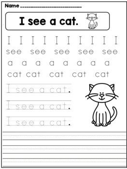 Simple Sentence Handwriting Practice | Tracing and Writing Worksheets Handwriting 1st Grade, Kindergarten Sentence Writing, Write Simple Sentences, Writing Kindergarten, Penmanship Practice, Kindergarten Sight Words, Learn Handwriting, Simple Sentence, Sight Word Sentences