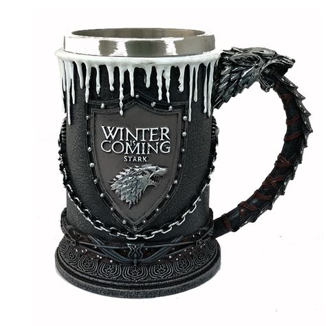 Nerd Home, House Sigil, Game Of Thrones Merchandise, Game Of Thrones Winter, Game Of Thrones Gifts, Stainless Steel Coffee Mugs, Beer Cup, House Stark, Metal Bar