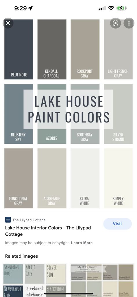 Lake House Colors Interiors, Cabin Paint Colors, Lake House Paint Colors, Cottage Makeover, Cottage Images, Exterior Color Palette, Lake House Interior, Lake Houses Exterior, Cottage Painting