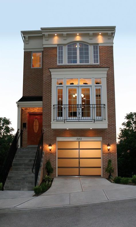 Earlier this month we discovered that a garage door replacement can net on average a 71% cost return on resale and is one of the top 5 home exterior improv House With Garage, Small House Design Architecture, Townhouse Exterior, Furniture Apartment, Style Apartment, Girly Apartments, Aesthetic Apartment, Modern Small House Design, Rooms Decor