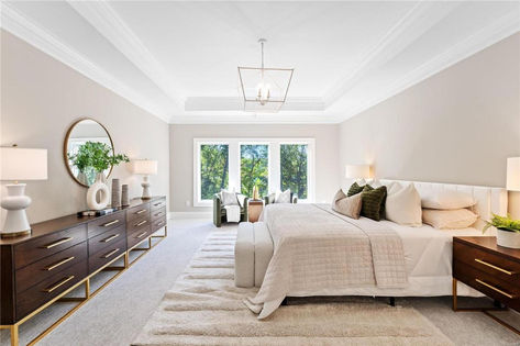 ✨ Dreamy primary bedroom design with elegant tray ceiling, warm neutral tones, and large windows that flood the space with natural light 🌿🌞. Cozy yet luxurious, this bedroom features plush textures, modern furnishings, and a serene view perfect for relaxation 🛏️💤.

Source - Listing agent: John Ryan @ Coldwell Banker Realty Modern Tray Ceiling, Tray Ceiling Ideas Bedroom, Bedroom Tray Ceiling, Primary Bedroom Design, Tray Ceiling Ideas, Serene View, Elegant Tray, Sunset Hills, Bedroom Oasis