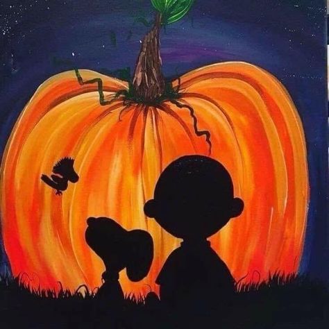 Snoopy Pumpkin Painting, Kids Paint Party Ideas, Simple Halloween Paintings On Canvas, Paintings Halloween, Snoopy Good Night, Candy Puns, Snoopy Pumpkin, Halloween Windows, Disney Pumpkin Painting