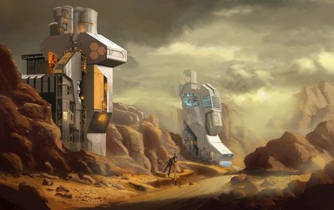 Mining-colony by SDFleshmaster.deviantart.com on @DeviantArt Sci Fi Mining Colony, Mining Colony, Tech Theatre, Scifi Building, Space Western, Environment Reference, Sci Fi Architecture, Traveller Rpg, Sci Fi Environment