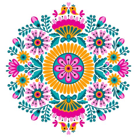 Aztec Flower, Mexican Pattern, Design Mandala, Folk Art Flowers, Scandinavian Folk Art, Mexican Designs, Mandalas Design, Arte Inspo, Folk Art Painting